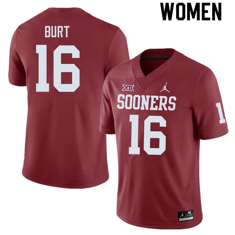 Women #16 Jamarrien Burt Oklahoma Sooners College Football Jerseys Sale-Crimson